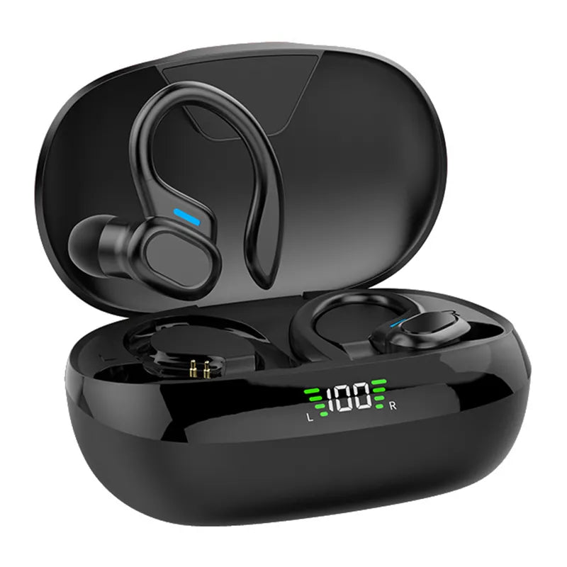 Premium TWS Bluetooth Earbuds with Microphone: Ergonomic Ear Hook Design, Stereo Sound, and LED Display